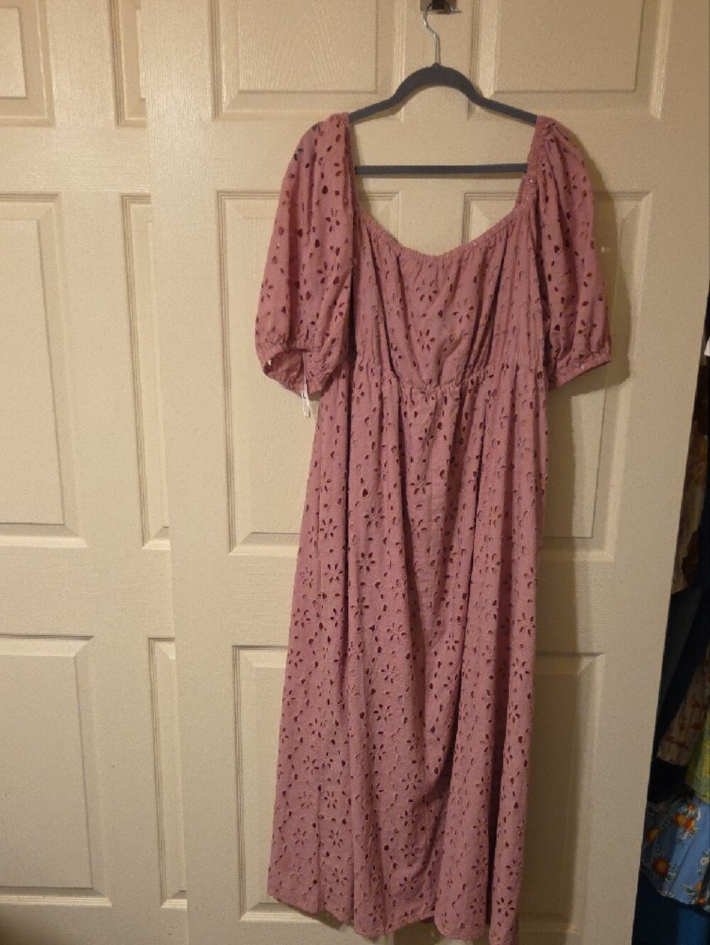 Eloquii Dusty Rose Eyelet Maxi Dress with Tie Front - Picture 3 of 4
